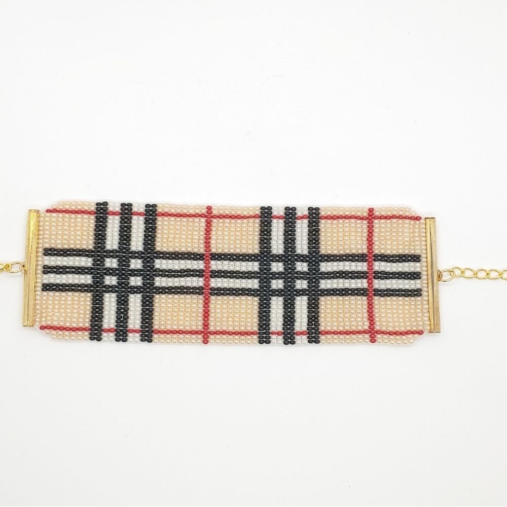 Loom Beaded Bracelets Pearl Plaid - Picture 2 of 4